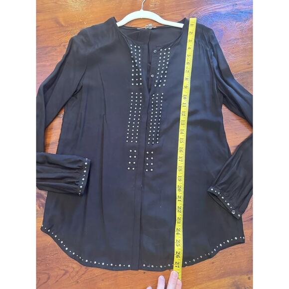 Gerard Darel Womens Black Semi Sheer Long-Sleeve Blouse Shirt Top Size 36 Silk - Picture 7 of 16